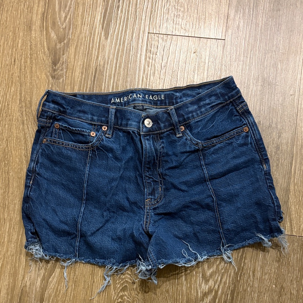 American Eagle Outfitters Navy Blue Frayed Hem Denim Shorts - Picture 1 of 3